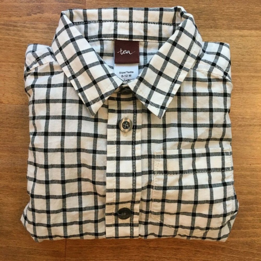 Tea Collection Long Sleeve Plaid Dress Shirt Collar Baby Boys Sz 6 12 M
